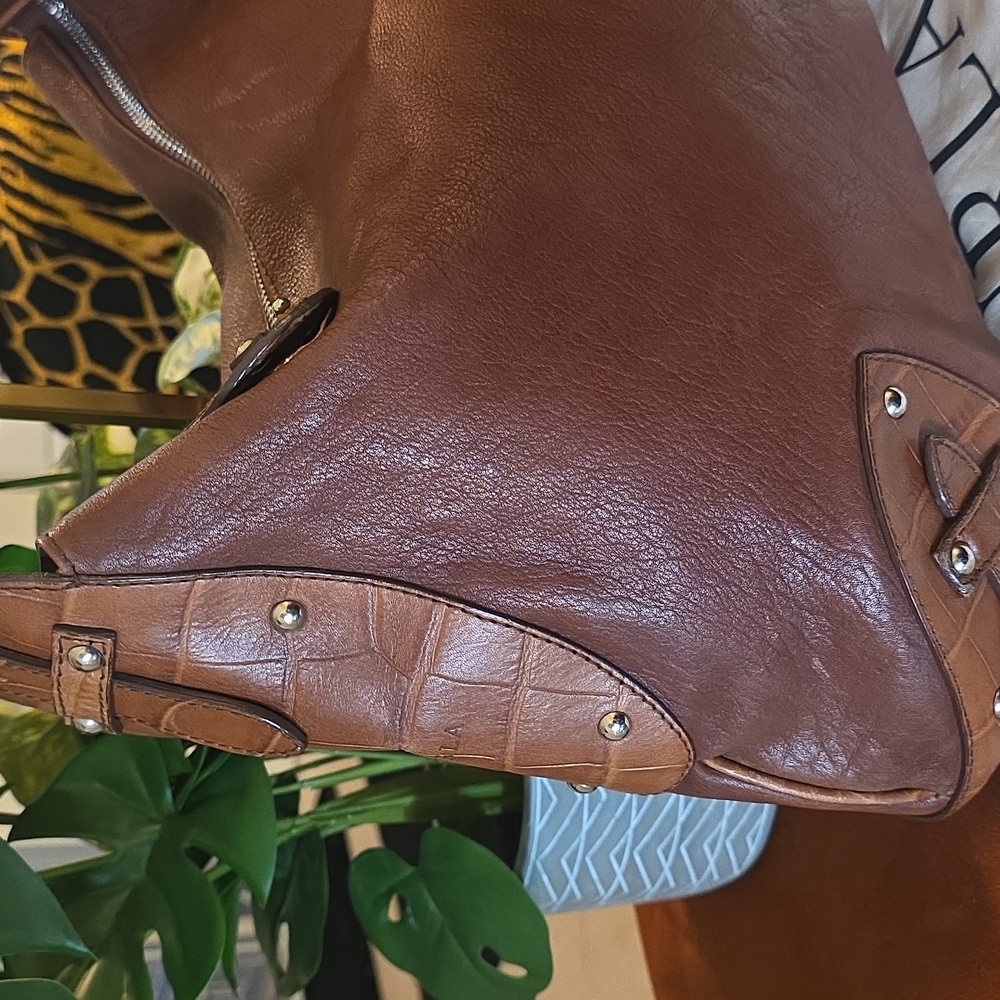 FURLA ITALIAN Brown Leather LUX Shoulder Bag Reposh - Picture 4 of 13